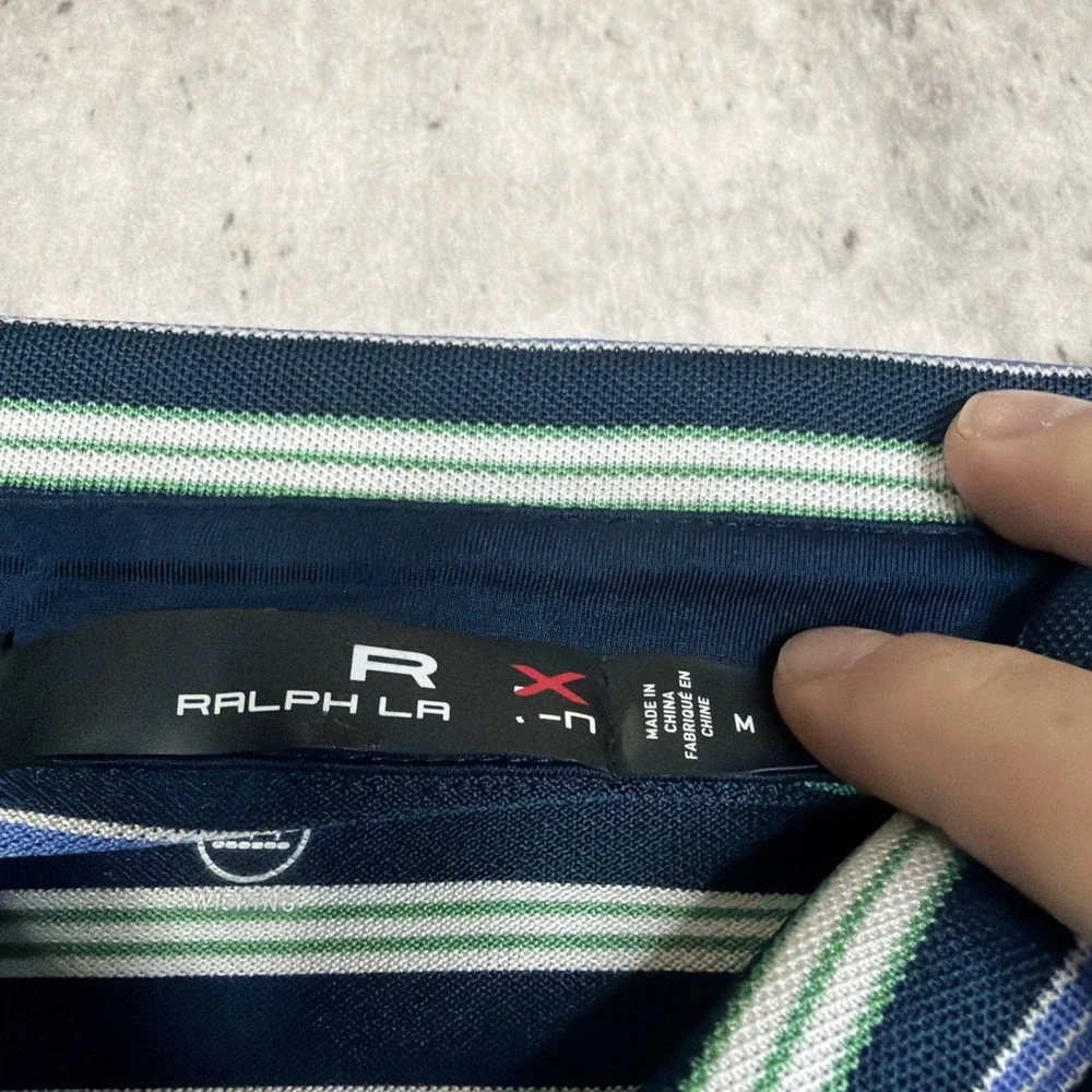 Ralph Lauren RLX Men's Golf Polo Shirt Blue Green White Striped Size M Preppy